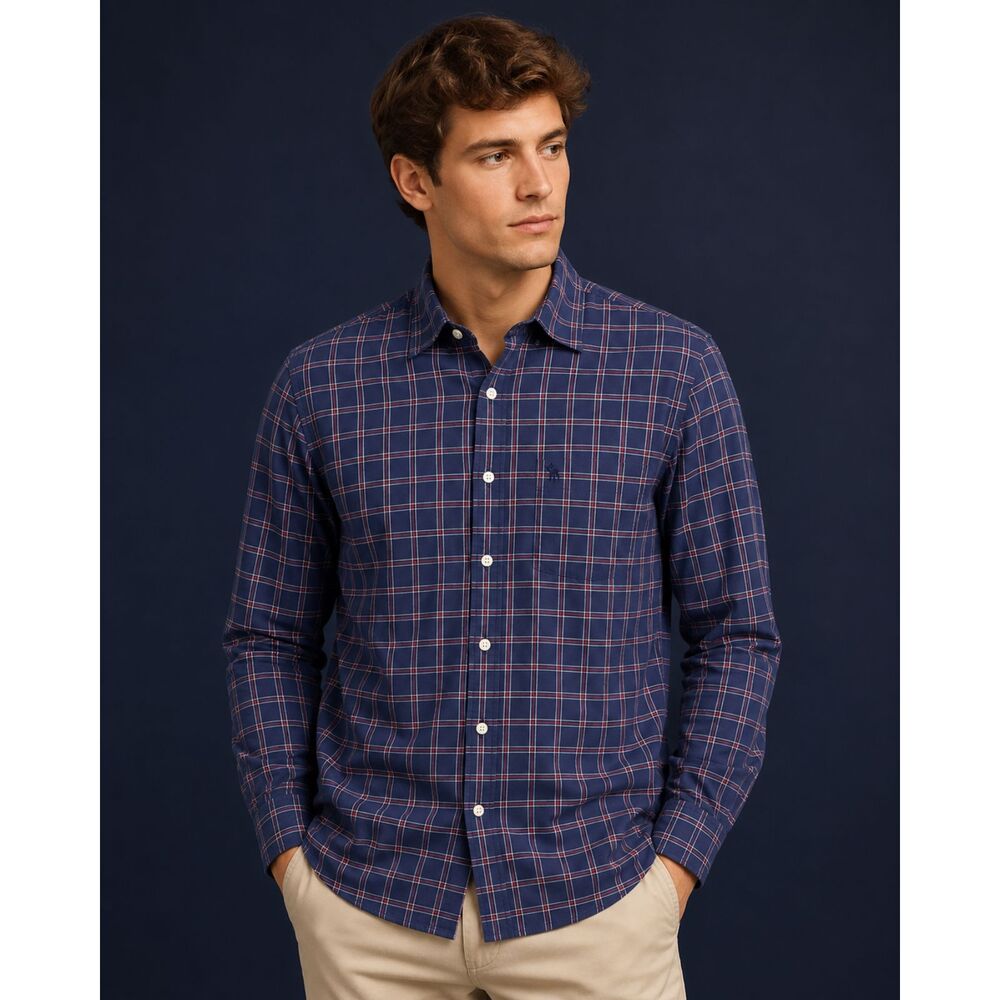Abercrombie & Fitch Mens Muscle Fit Navy Red Plaid Long Sleeve Button Down XL